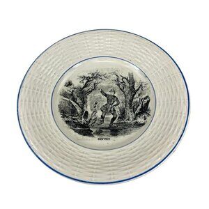 Antique Digoin French Porcelain Plate 7'' Janvier Black & White Decorative